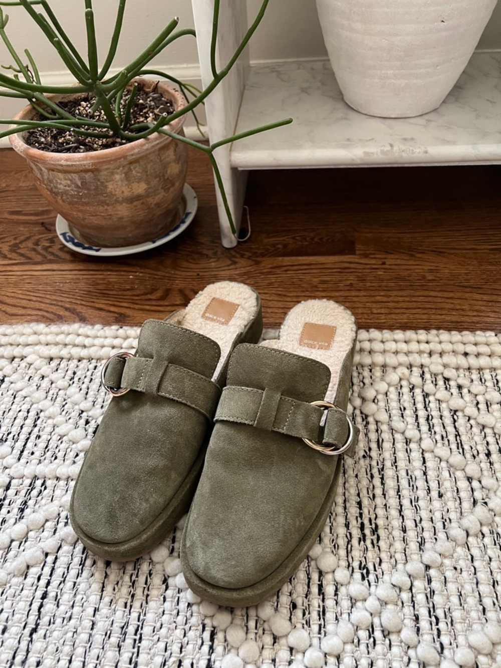 Dolce Vita Olive Suede Buckle Mule Slippers